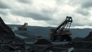 Ilustrasi proses hilirisasi nikel, menampilkan bijih nikel, grafik pertumbuhan ekspor, peta Indonesia, dan latar belakang industri pertambangan