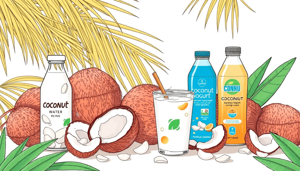 "A variety of innovative coconut-based beverages, including coconut yogurt and enhanced coconut drinks, expanding beyond traditional coconut water."
