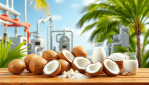 "Advanced processing technology enhances the quality and value of coconut products, transforming raw coconuts into milk, oil, sugar, and other high-value derivatives."