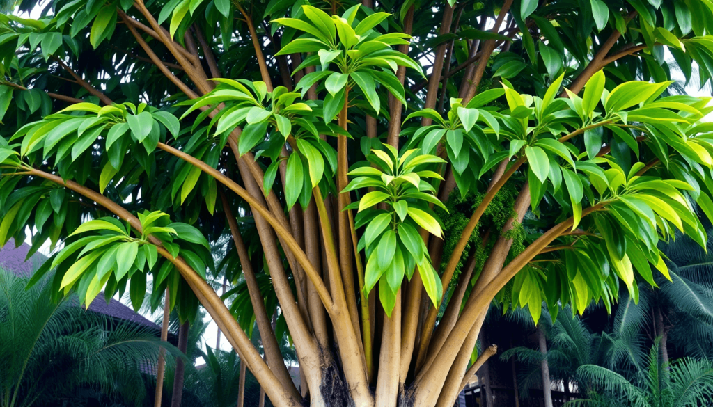 A vibrant moringa tree with fresh green leaves set against a tropical background, highlighting its lush growth and cultural significance.